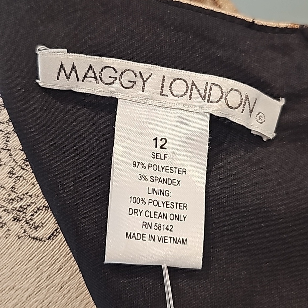 Maggie London Brown Tan Cream Faux Wrap Pleated Formal Party Dress - Size 12 - Picture 9 of 9